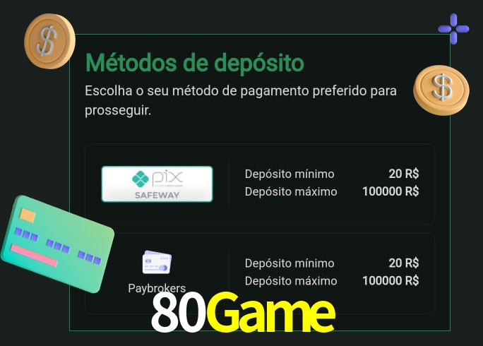 O cassino 80Game oferece uma grande variedade de métodos de pagamento
